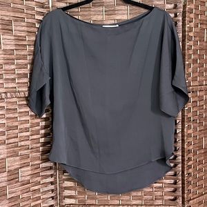 MILLY Gray Drape Neck Silk Blouse P